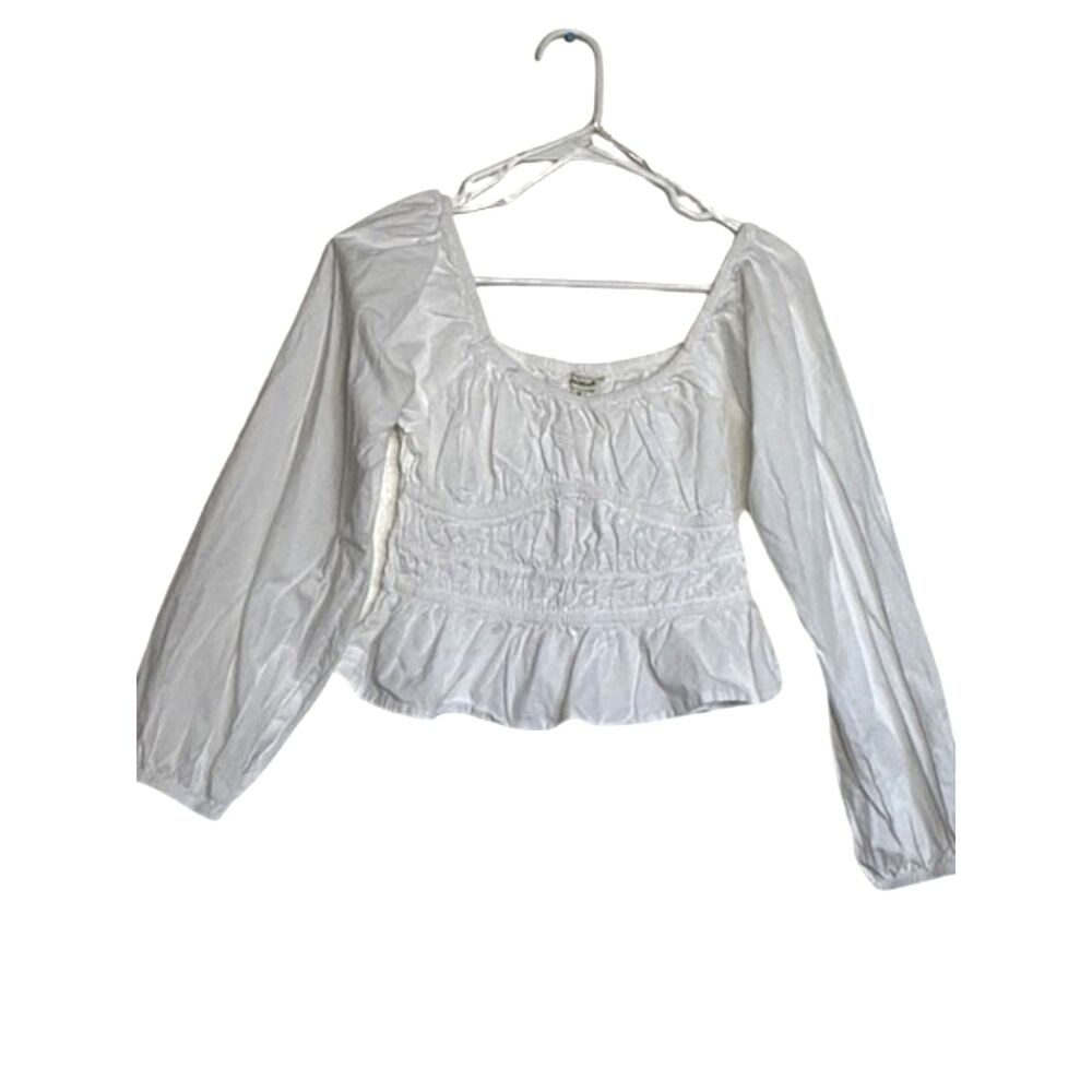 Sim & Sam Milkmaid Top Womens Small Puff Sleeve Cottage Prairie Festival White